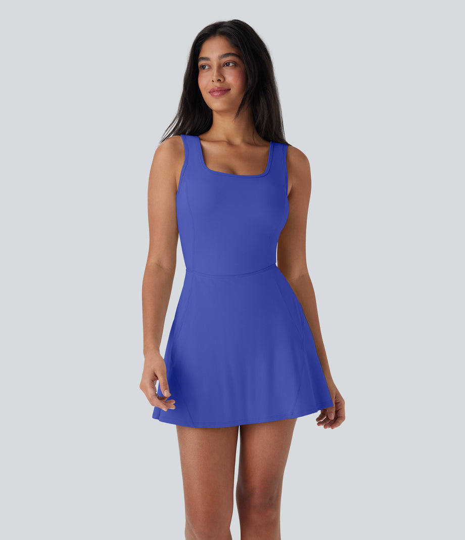SoftlyZero™ Airy U Neck 2-in-1 Pocket Mini Cool Touch Dance Active Dress-Easy Peezy - Aster Blue