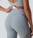 Halara UltraSculpt™ High Waisted Tummy Control Contrast Lace Yoga Flare Leggings with Pocket - Blue Flower Gray