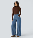Halara Flex™ High Waisted Pockets Wide Leg Loose Work Jeans - Mayan Blue Denim