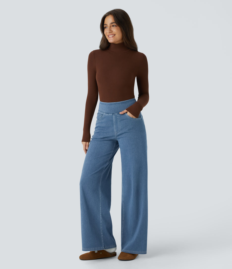 Halara Flex™ High Waisted Pockets Wide Leg Loose Work Jeans - Mayan Blue Denim