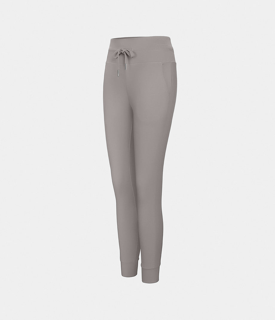 SoftlyZero™ Plush High Waisted Drawstring Pocket Plain Full Length Joggers - Gull
