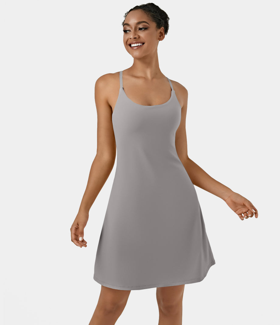 SoftlyZero™ Airy Cut Out 2-in-1 Pocket Cool Touch Longer Active Dress-UPF50+ - Steel Gray
