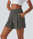 DayStretch High Waisted Work Baggy Shorts 4'' with Pockets - Deep Red Grey