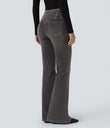 Halara Flex™ High Waisted Crossover Pocket Washed Casual Flare Jeans - Charcoal Black Denim