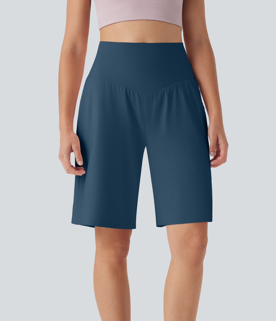 SoftlyZero™ Airy High Waisted Pockets Cool Touch Yoga Bermuda Shorts - Majolica Blue