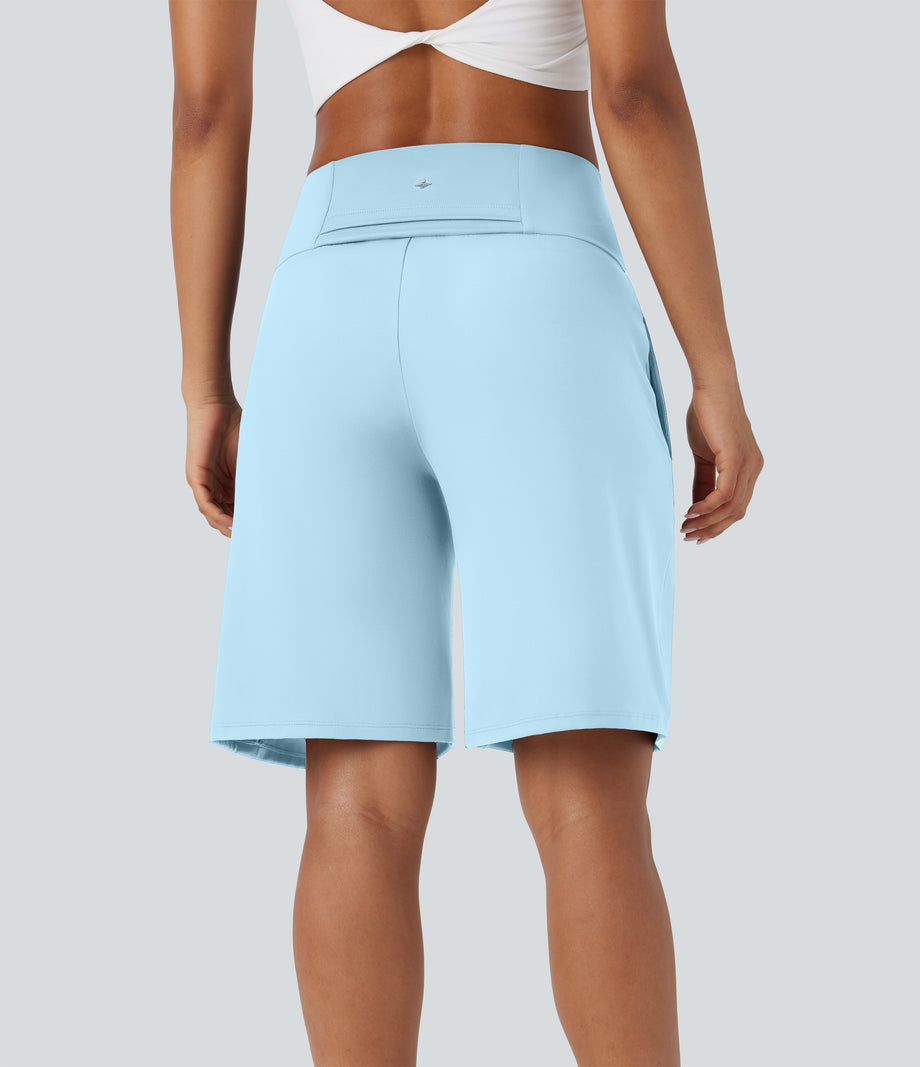 SoftlyZero™ Airy High Waisted Pockets Cool Touch Yoga Bermuda Shorts - Spun Sugar