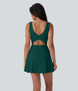 SoftlyZero™ Airy U Neck 2-in-1 Pocket Mini Cool Touch Dance Active Dress-Easy Peezy - Forest Biome