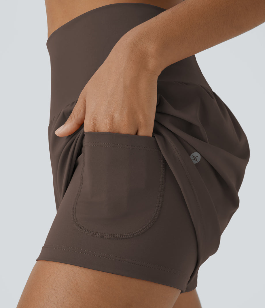 SoftlyZero™ Airy Super High Waisted 2-in-1 Cool Touch Yoga Shorts with Pockets - Chocolate Martini
