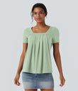 Square Neck Short Sleeve Casual Top - Spray
