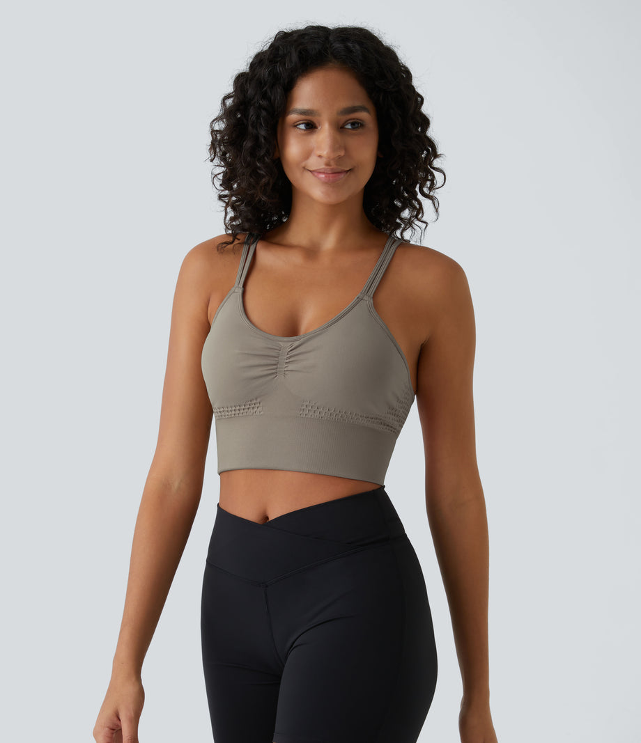 OneForm Seamless Flow Low Support Ruched Double Straps Sports Bra A-D Cups - Frost Gray