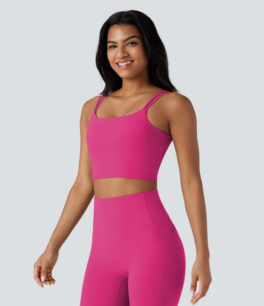 Halara UltraSculpt™ Double Straps Twisted Backless Cropped Yoga Tank Top - Fuchsia Purple