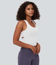 SoftlyZero™ Plush U Neck Racerback Cut Out Cropped Yoga Tank Top - White