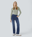 Halara Flex™ High Waisted Pockets Washed Casual Bootcut Jeans - Bright Blue Denim