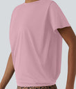 Round Neck Short Sleeve Ruched Cool Touch Yoga Sports Top-UPF50+ - Pink Nectar