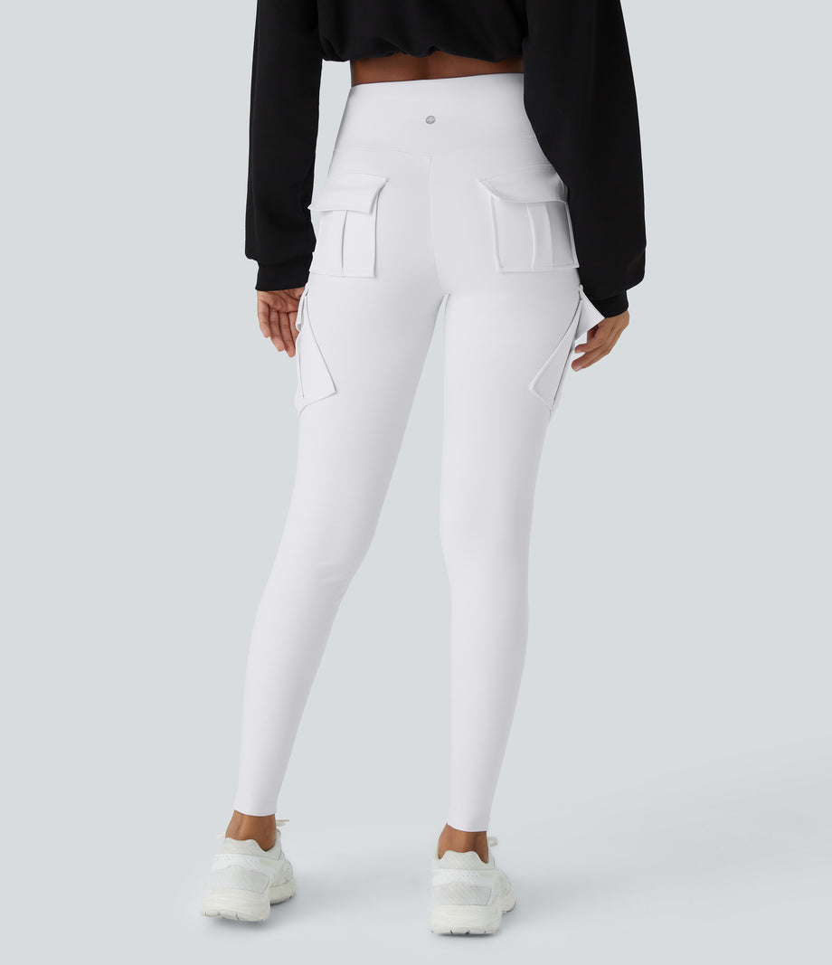 DayStretch High Waisted Cargo Pocket Skinny Yoga Leggings - White