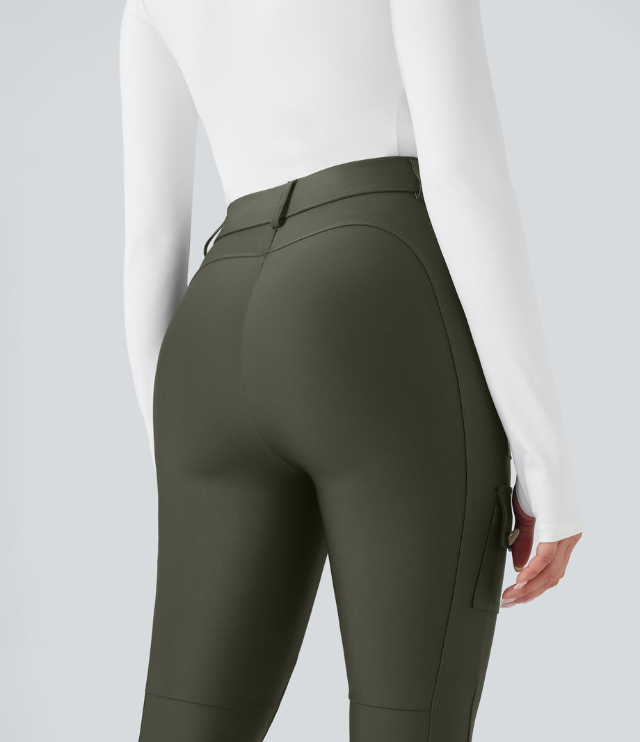 High Waisted Sheen 7/8 Leggings with Pockets - Forest Night