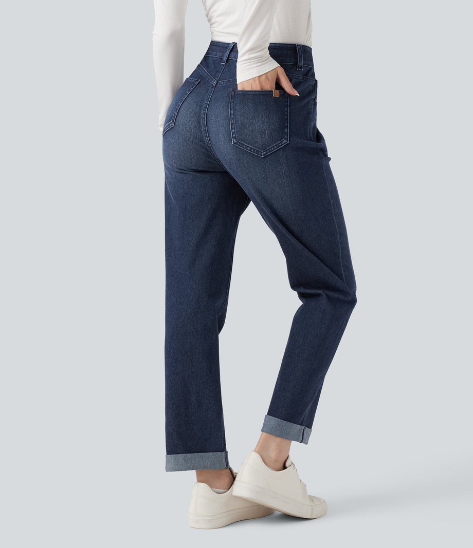 Halara Flex™ High Waisted Rolled Hem Casual Slim Jeans with Pockets - Pageant Blue Denim