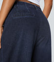 Halara Flex™ High Waisted Pockets Washed Casual Wide Leg Jeans - Deep Blue Water Denim