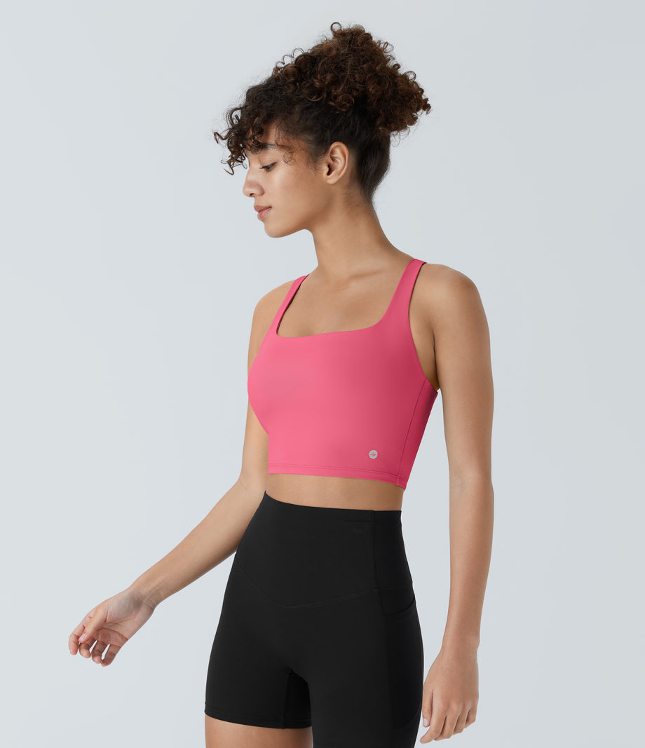 SoftlyZero™ Airy Square Neck Backless Crisscross Cropped Cool Touch Yoga Tank Top-UPF50+ - Pink Lemonade