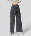 Halara Flex™ High Waisted Pockets Wide Leg Loose Work Jeans - Hemp Rope Black Denim