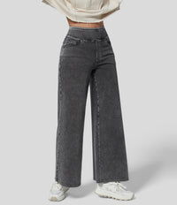 Halara Flex™ High Waisted Pockets Wide Leg Loose Work Jeans - Hemp Rope Black Denim