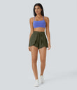 Frill High Waisted Elastic Waistband Drawstring Flowy Stacked Casual Shorts 3" - Lone Pine Green