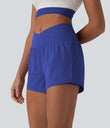 SoftlyZero™ Airy Crossover High Waisted 2-in-1 Cool Touch Yoga Shorts 3'' with Pockets - Aster Blue
