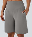 SoftlyZero™ Airy High Waisted Pockets Cool Touch Yoga Bermuda Shorts - Steeple Gray