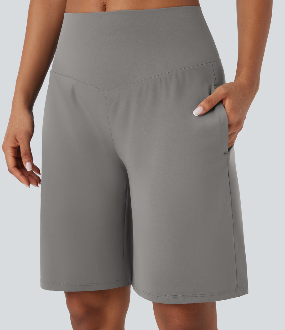 SoftlyZero™ Airy High Waisted Pockets Cool Touch Yoga Bermuda Shorts - Steeple Gray