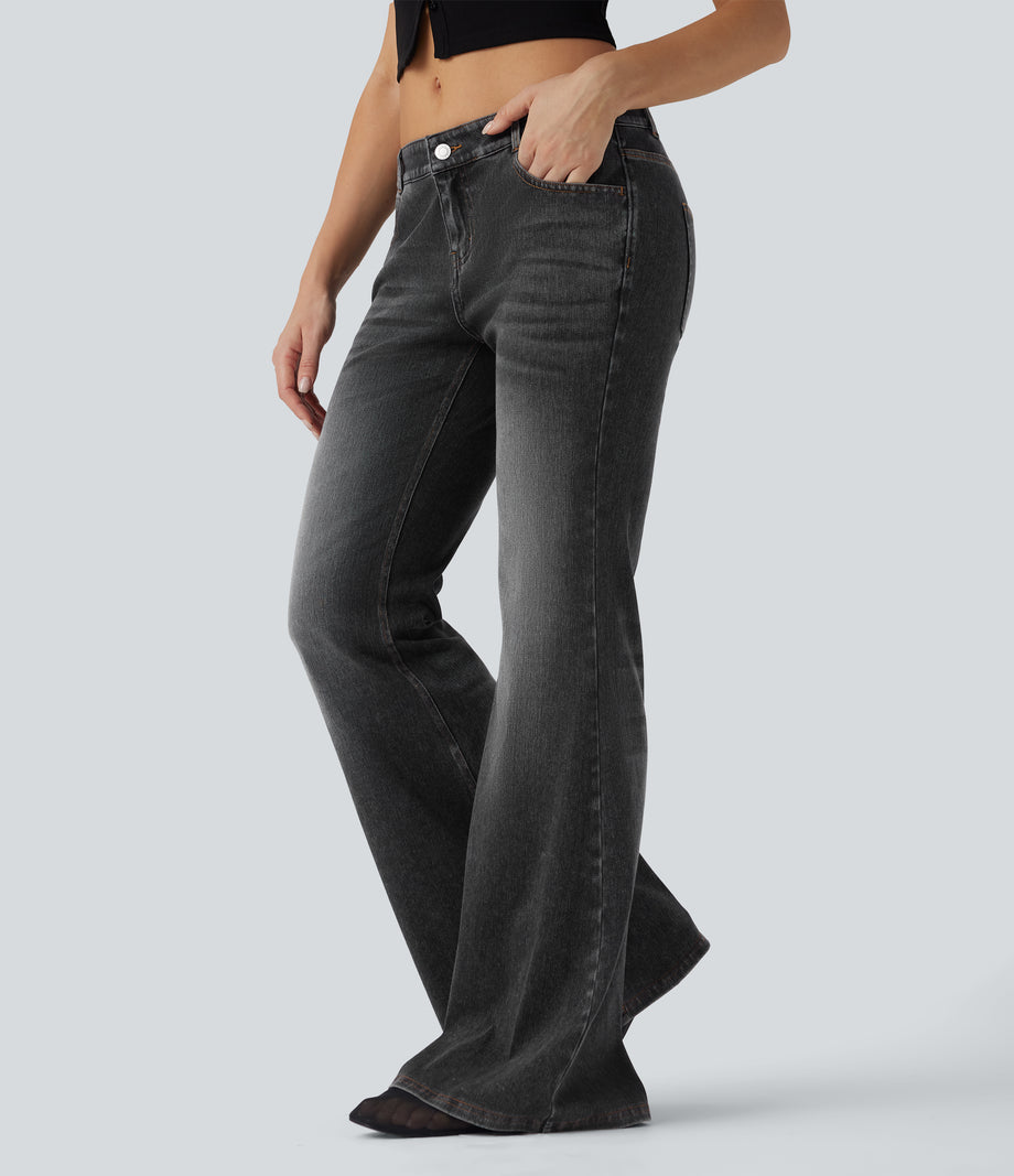 Halara Flex™ Low Rise Flare Washed Casual Jeans with Pockets - Phantom Denim
