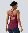 Halara UltraSculpt™ Round Neck Crisscross Back Running Tank Tops DD-F Cups - Red Plum