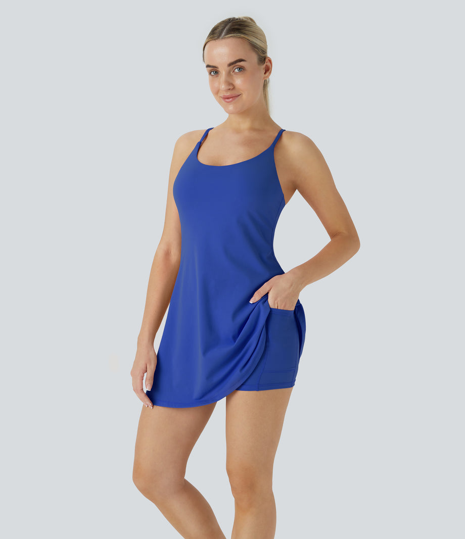 SoftlyZero™ Plush Backless Active Dress - Lotus Blue