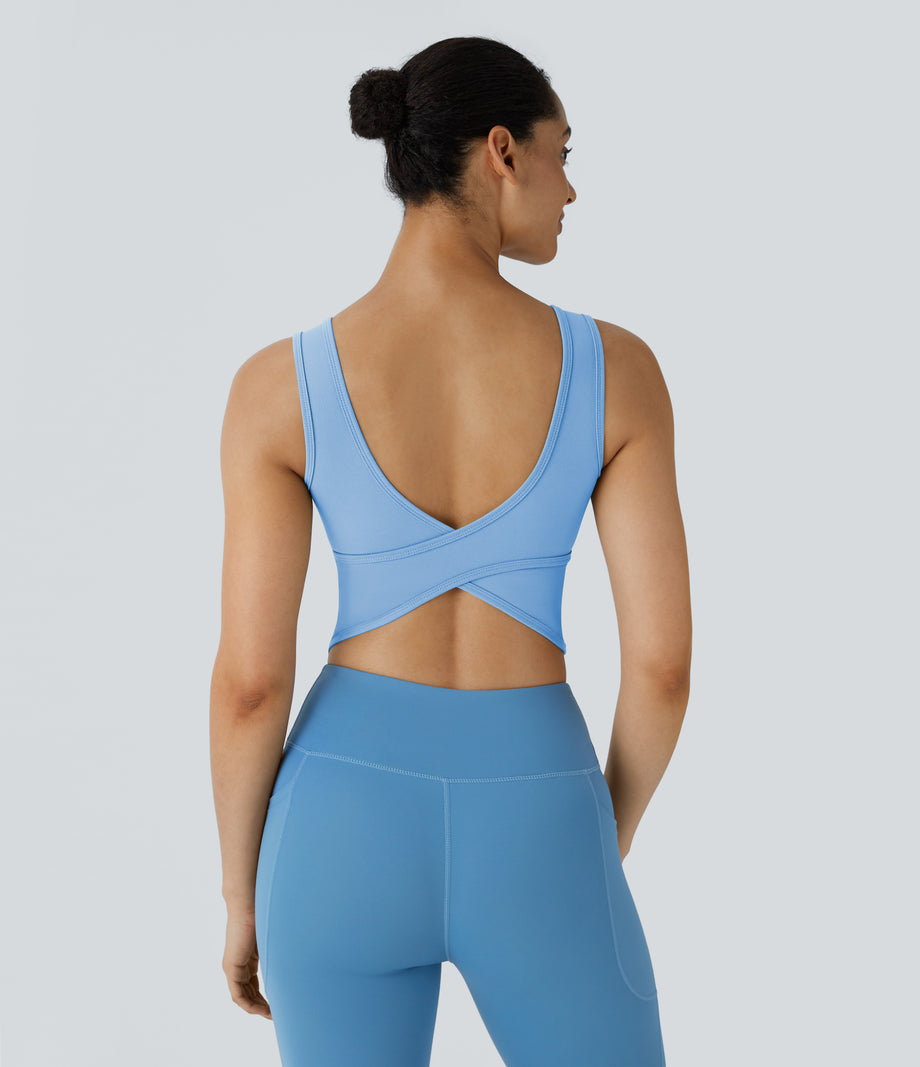 U Neck Crossover Barre Ballet Dance Tank Top A-D Cups - Fresh Blue