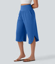 Breezeful™ High Waisted Tummy Control Hem Quick Dry Capri Pants with Pockets - Nebulas Blue