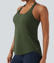 Halara UltraSculpt™ Round Neck Crisscross Back Running Tank Tops DD-F Cups - Deep Woodland Green