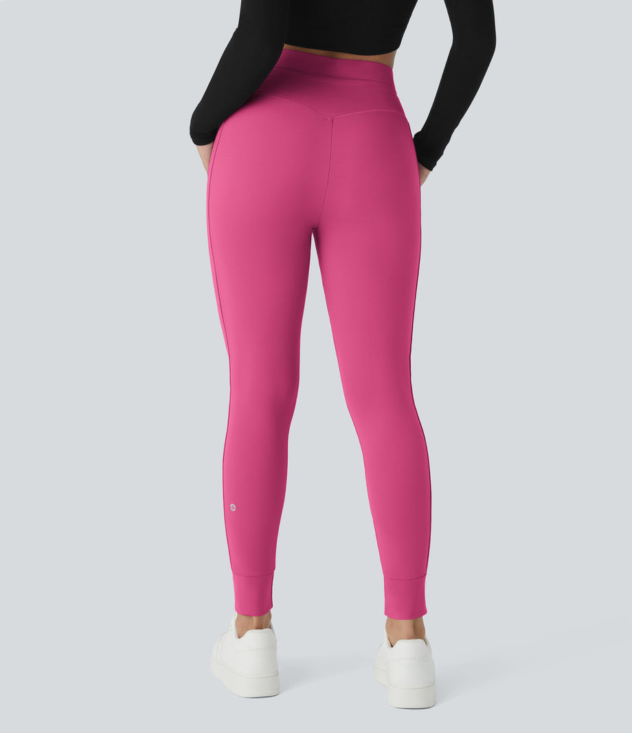 SoftlyZero™ Plush High Waisted Drawstring Pocket Plain Full Length Joggers - Fuchsia Purple