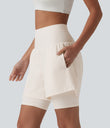 SoftlyZero™ Airy Super High Waisted 2-in-1 Cool Touch Yoga Shorts 7'' with Pockets - Egret