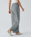 High Waisted Pocket Wide Leg Flowy Solid Palazzo Casual Linen-Feel Pants - Quarry