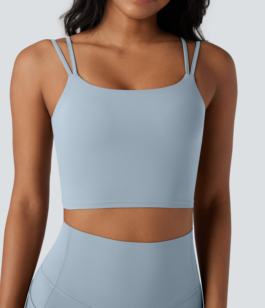 Halara UltraSculpt™ Double Straps Twisted Backless Cropped Yoga Tank Top - Baby Blue