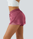 Mid Rise Drawstring Contrast Mesh 2-in-1 Flowy Running Shorts 3'' - Rose Wine