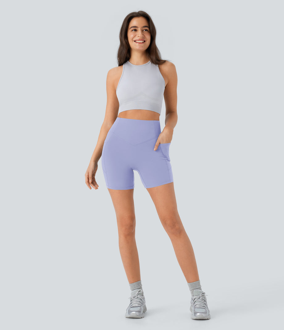 Halara UltraSculpt™ High Waisted Scrunch Butt Lifting Tummy Control Pocket Shaping Workout Biker Shorts 5'' - Baby Lavender