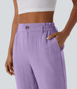 High Waisted Zipper Pocket Cropped Linen-Feel Pants - Lilac Breeze