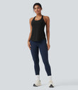 Halara UltraSculpt™ Round Neck Crisscross Back Running Tank Tops DD-F Cups - Black