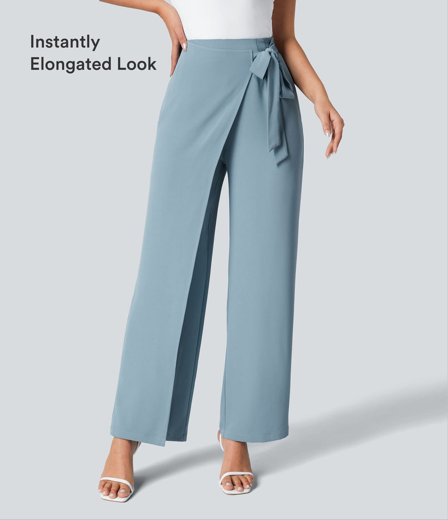 Halara Flex™ High Waisted Tie Side Wide Leg Work Pants - Forget-Me-Not