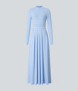 Mock-neck Long Sleeve Pocket Flare Maxi Casual Dress - Angel Falls