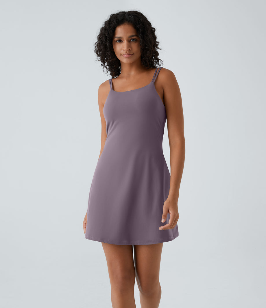 SoftlyZero™ Plush Double Straps 2-Piece Pocket Slip Dance Active Dress A-D Cups - Tulip Purple