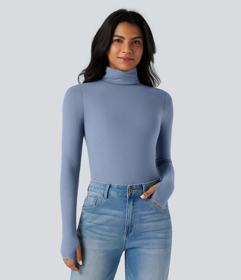 Halara HeatCore Turtleneck Long Sleeve Thumb Hole Casual Warming Top - Forever Blue