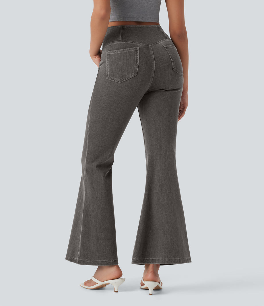 Halara Flex™ High Waisted Crossover Pocket Washed Casual Jeans - Iron Gate Denim