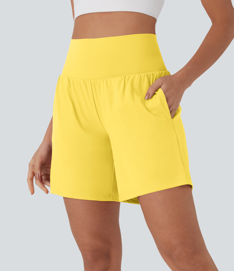SoftlyZero™ Airy Super High Waisted 2-in-1 Cool Touch Yoga Shorts 7" with Pockets - Goldfinch