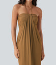 Halter Tie Back Maxi Dress with Pockets - Sudan Brown